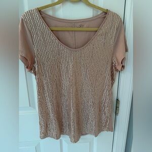 Ann Taylor LOFT light Pink Sequin shiny cotton Top size large